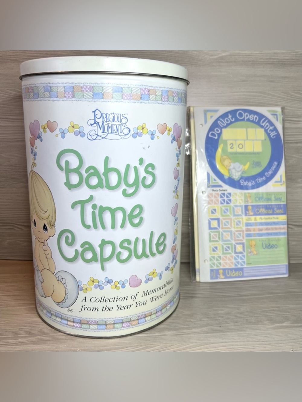 Vintage Precious Moments Baby's Time Capsule Tin Box with Original Inserts